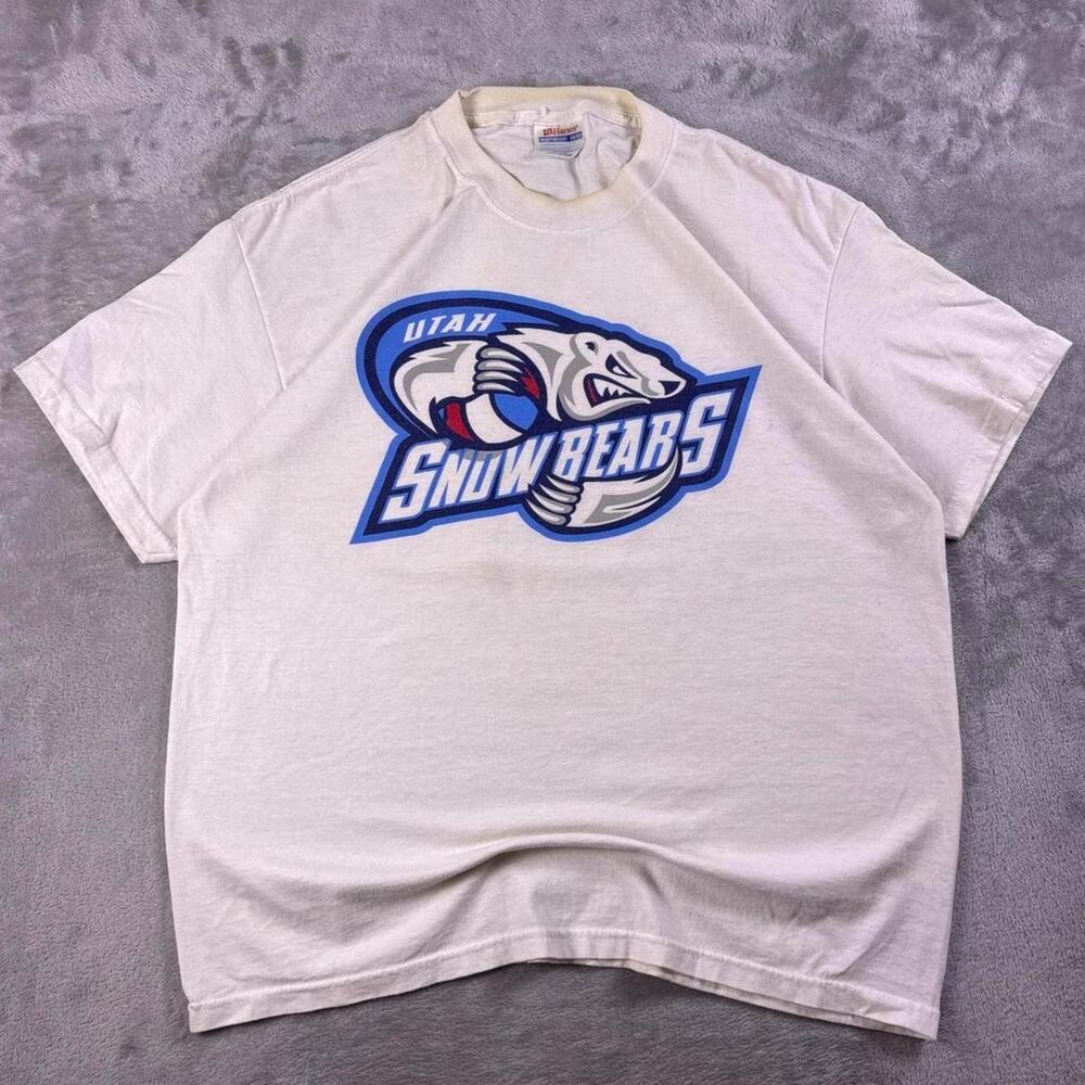 Vintage Y2K Utah Snowbears T-Shirt Mens Large White Basketball Hanes Graphic Tee